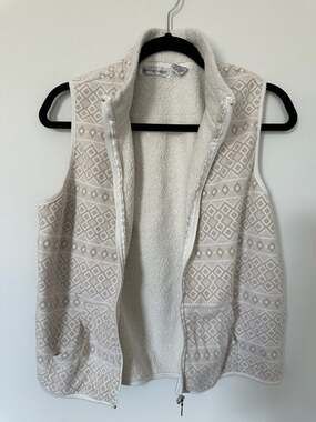 Hasting & Smith Fleece Full-Zip Vest Women's PM Cream Beige Geometric Diamond